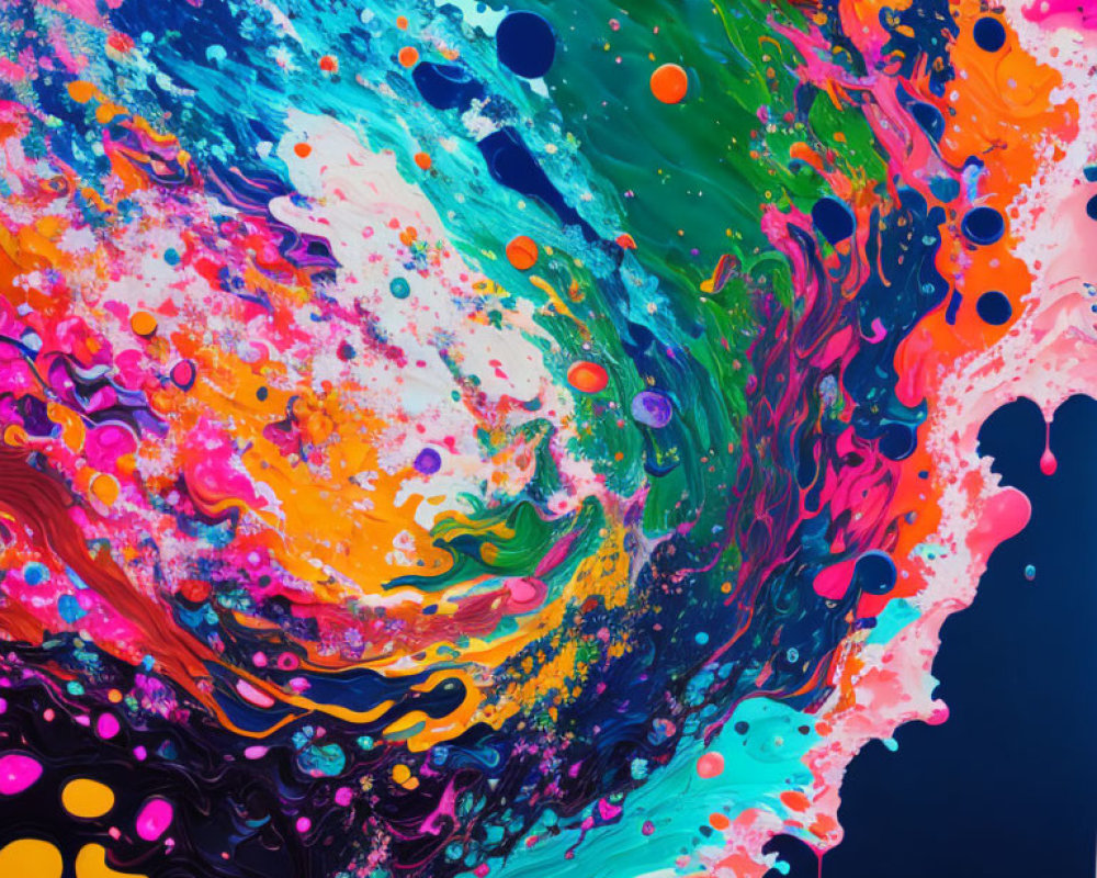 Colorful Abstract Painting with Swirls and Splatters