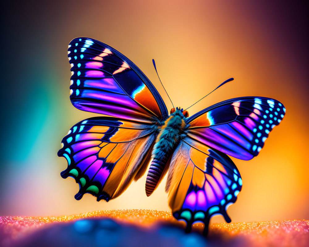 Colorful Butterfly with Open Wings on Vibrant Bokeh Background