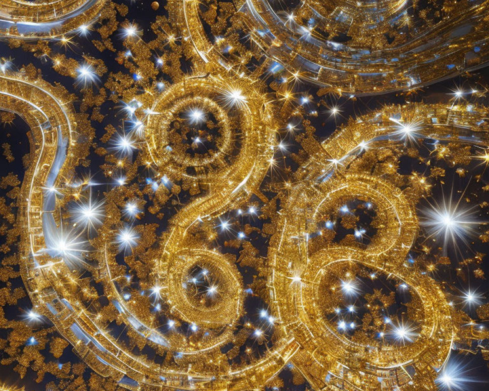 Intricate golden spirals and star-like points in digital fractal image