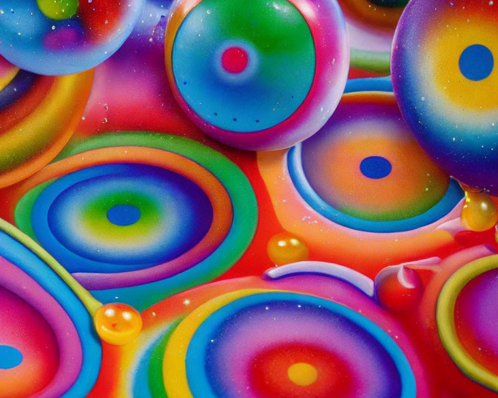 Colorful Abstract Patterns Formed by Oil and Water Mix - Psychedelic Bubbles and Rings