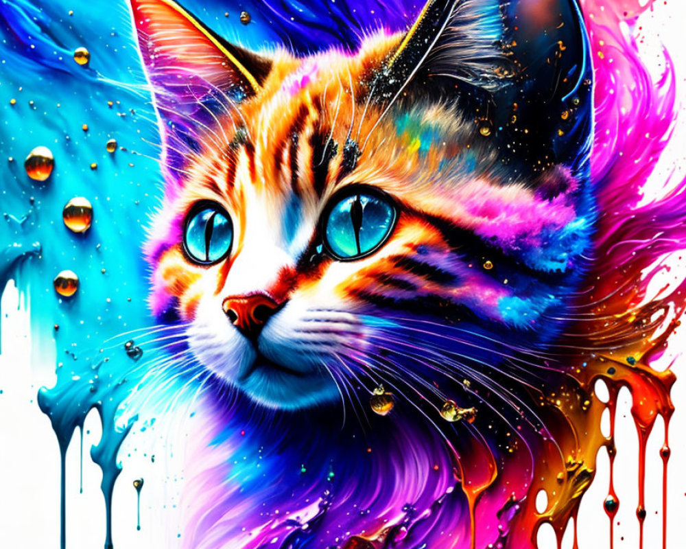 Vibrant Swirling Patterns Cat Artwork