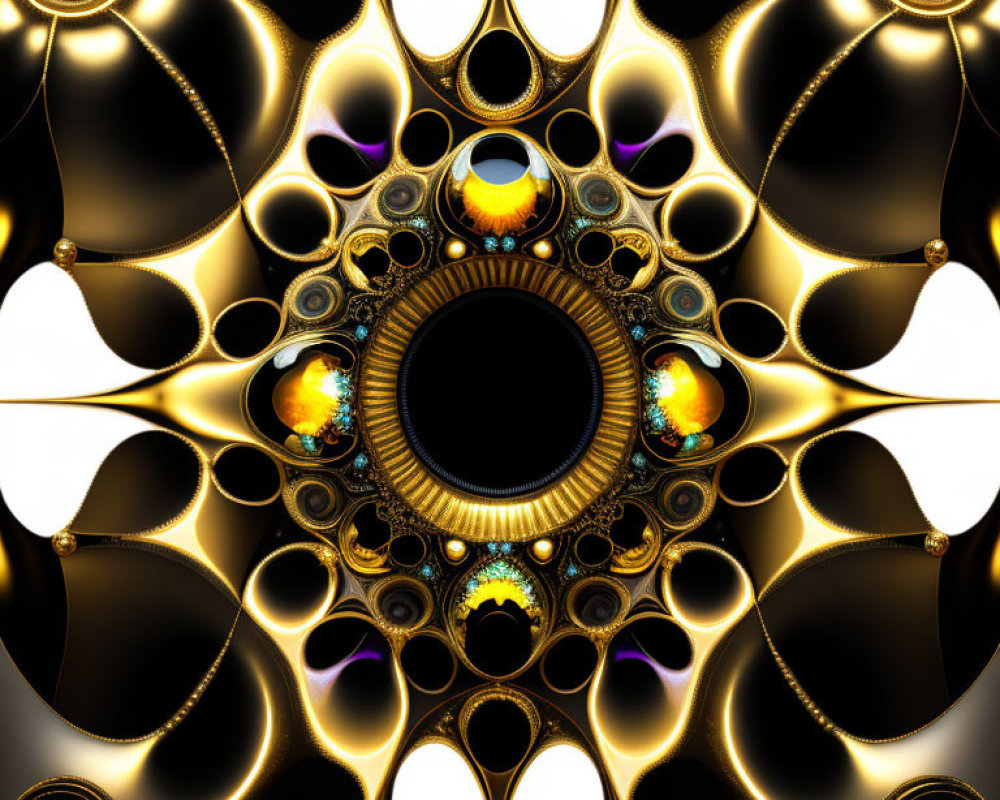 Symmetrical Gold and Black Fractal Design with Orbs