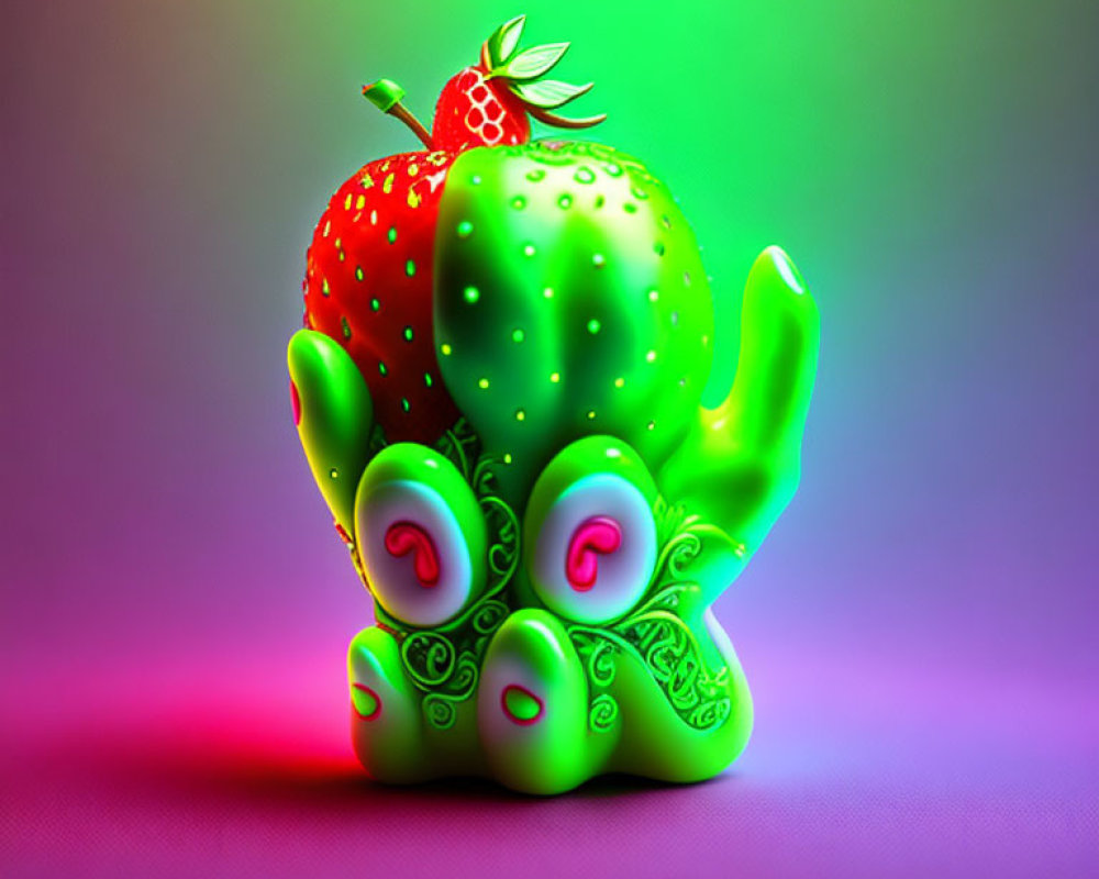 Digital Image: Strawberry on Octopus Sculpture with Gradient Background