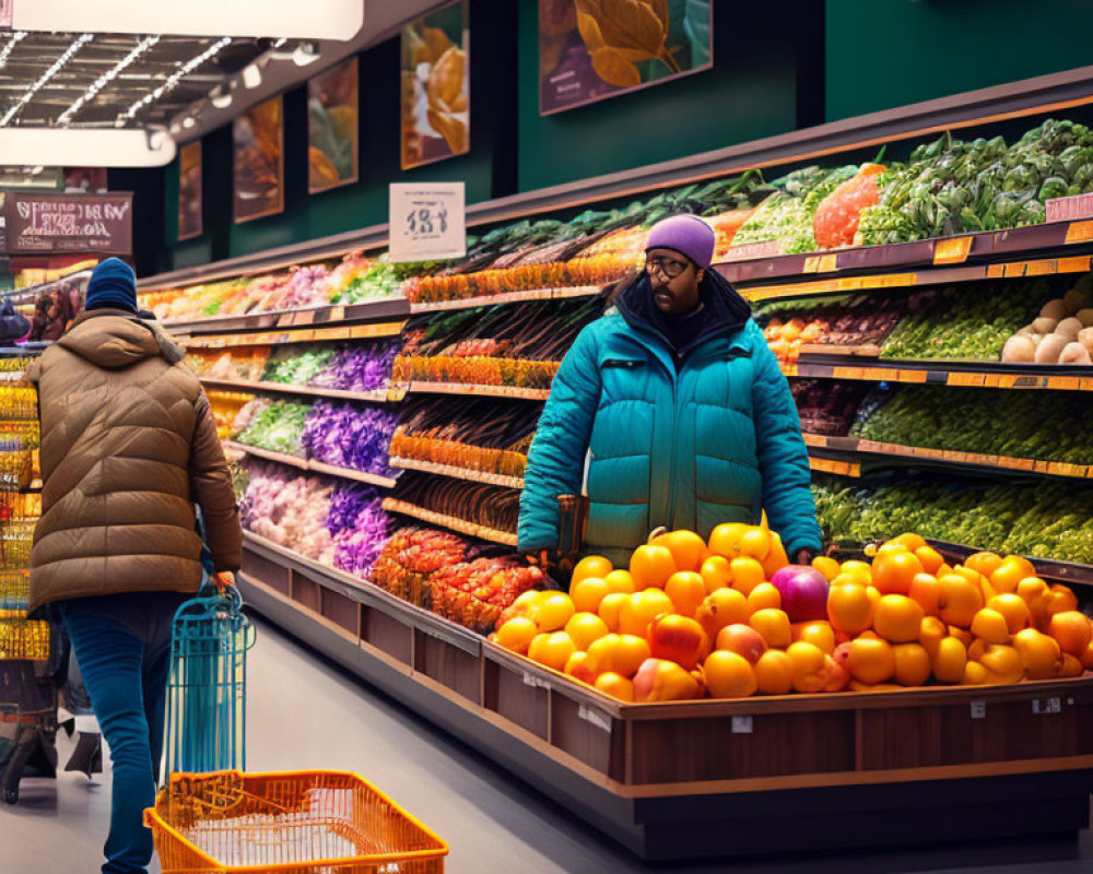 Fresh Produce Display Featuring Oranges in Brightly Lit Grocery Store