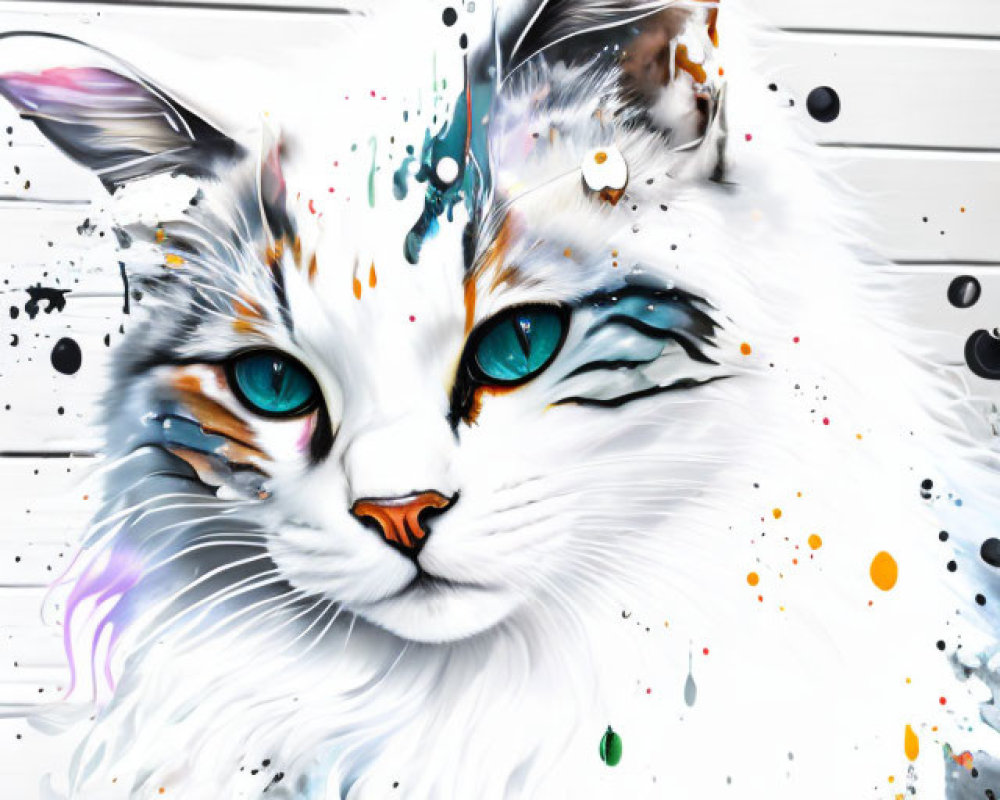 Colorful Cat Face Painting with Striking Blue Eyes