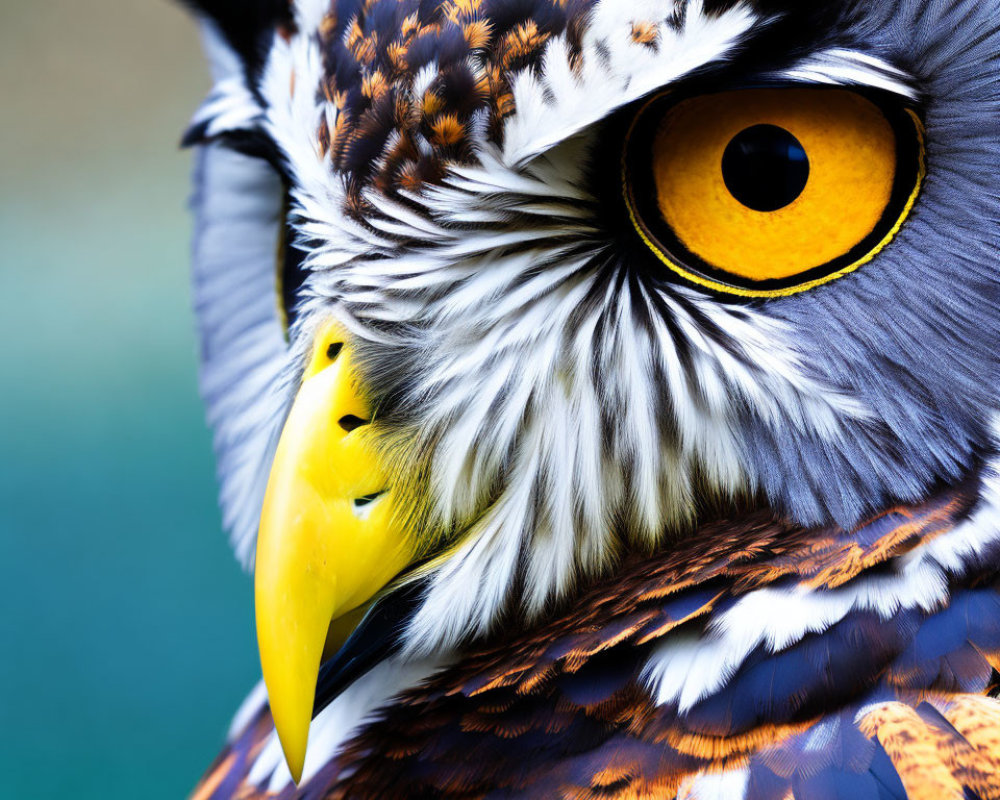 Detailed Close-Up of Owl's Striking Eye and Feathers