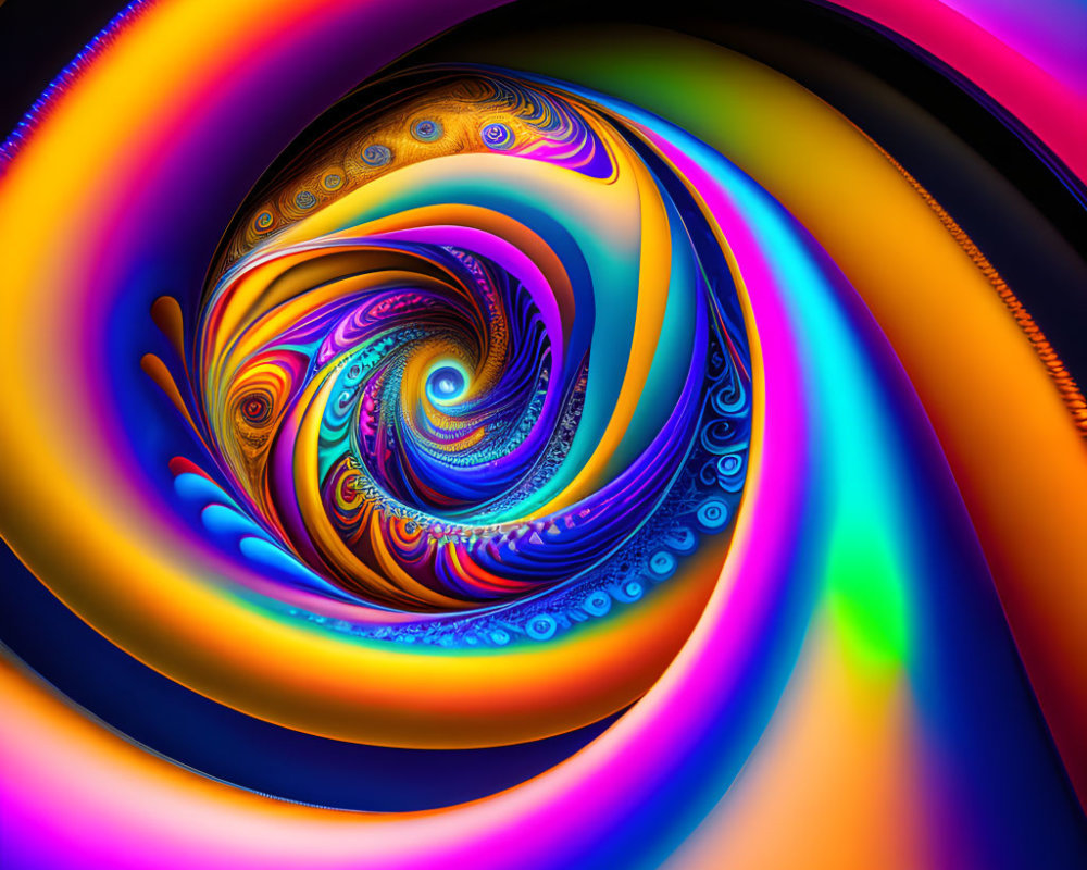 Colorful Abstract Spiral Fractal Art in Blue, Orange, and Yellow