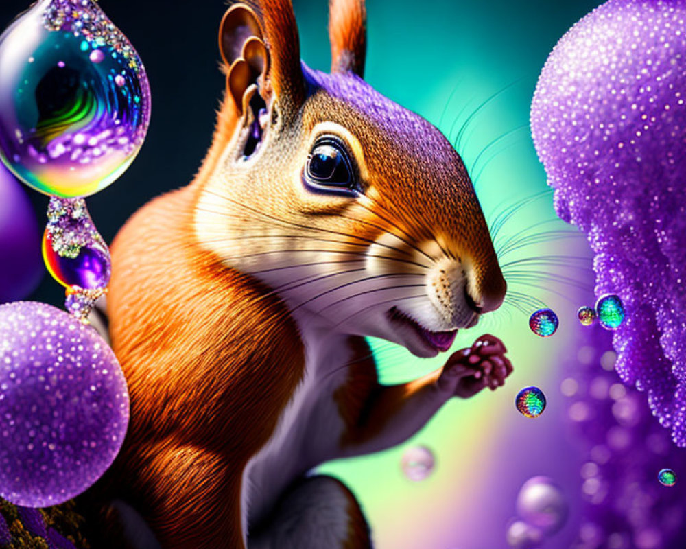 Colorful Bubble Background with Curious Squirrel Portrait