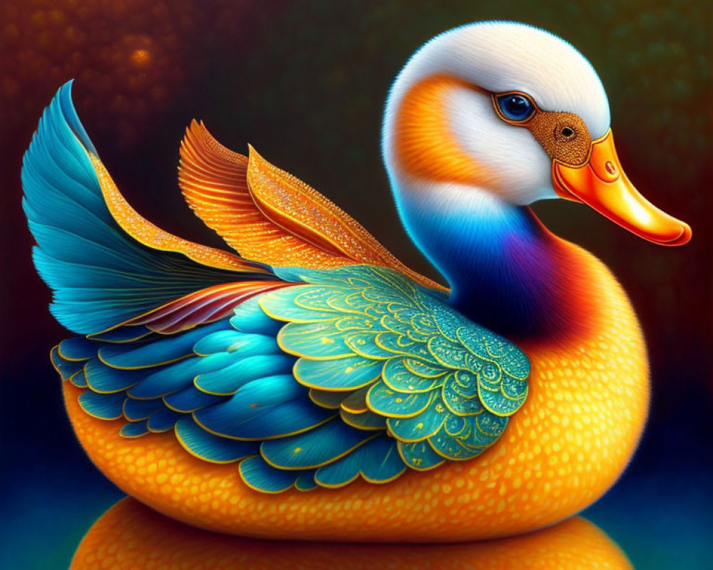 Colorful Stylized Duck Artwork with Reflective Surface