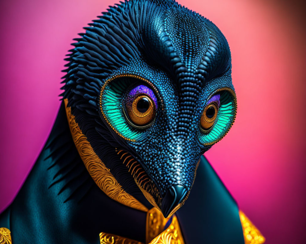 Colorful Stylized Bird Sculpture with Textured Details on Gradient Background