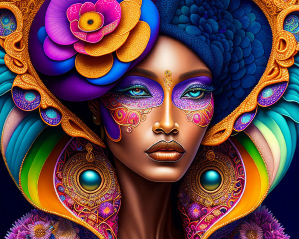 Colorful Floral Patterns Adorn Woman in Digital Art