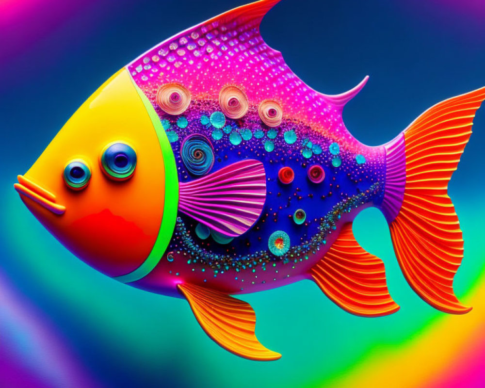 Vibrant Fish Artwork with Colorful Hues & Patterns