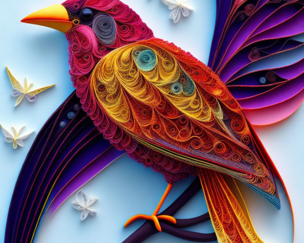 Vibrant Quilled Paper Bird Art with Colorful Patterns