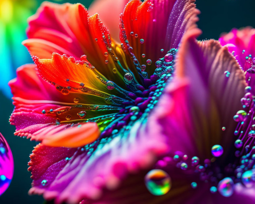 Colorful Flower Petals with Water Droplets in Macro Shot