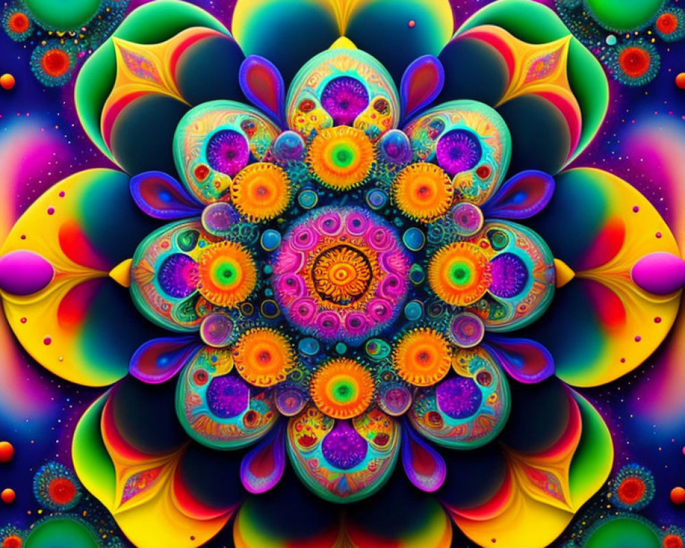 Symmetrical Lotus Flower Fractal in Vibrant Neon Colors