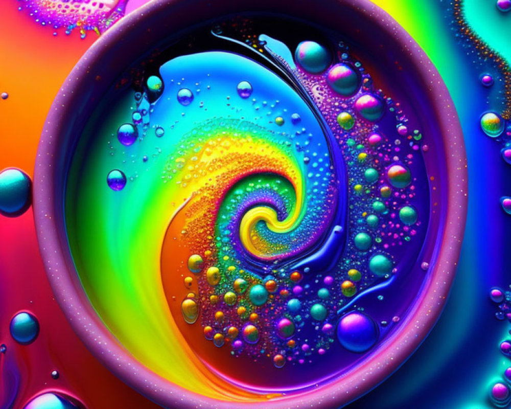 Colorful Spiral Fractal with Floating Bubbles and Psychedelic Vibe