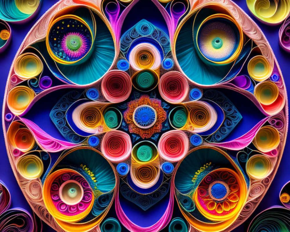 Colorful Symmetrical Fractal Art with Ornate Patterns