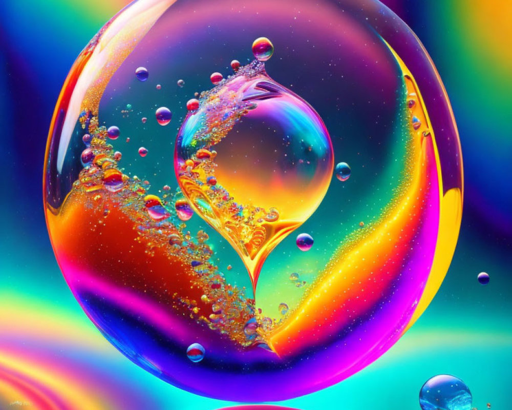 Colorful Close-Up of Iridescent Bubbles and Droplets