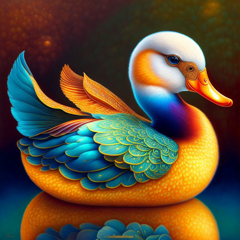 Colorful Stylized Duck Artwork with Reflective Surface