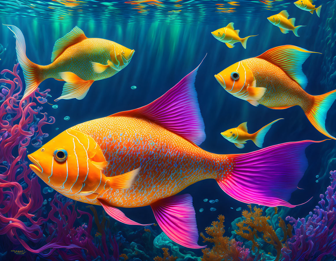 Colorful Coral Reefs with Orange and Yellow Fish