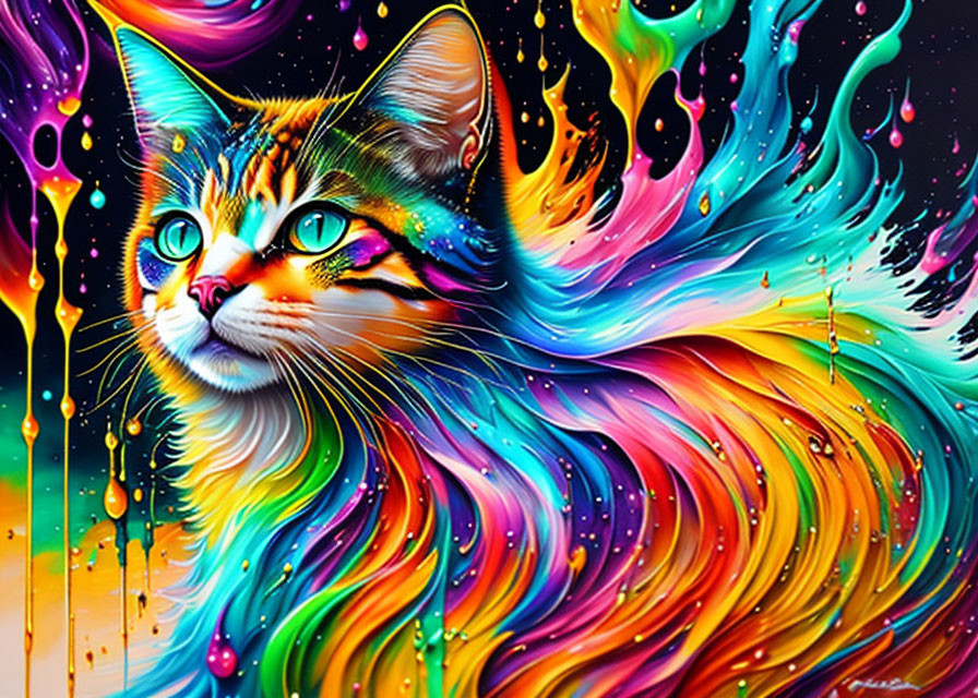 Colorful Psychedelic Cat Artwork with Vibrant Hues