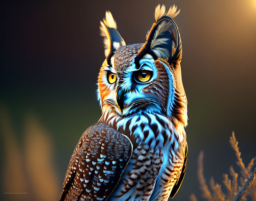 Great Horned Owl Close-Up: Yellow Eyes & Feather Patterns