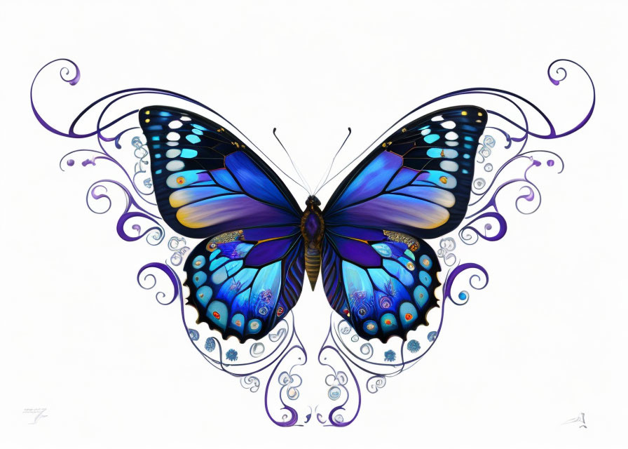 Symmetrical butterfly digital artwork with vivid blue and black wings