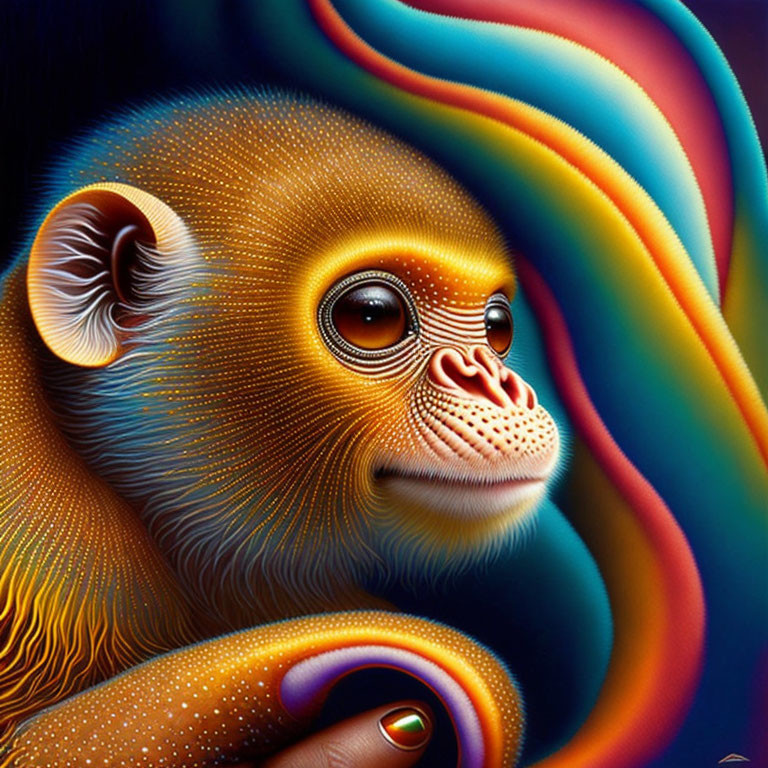 Colorful Monkey Digital Painting with Abstract Background