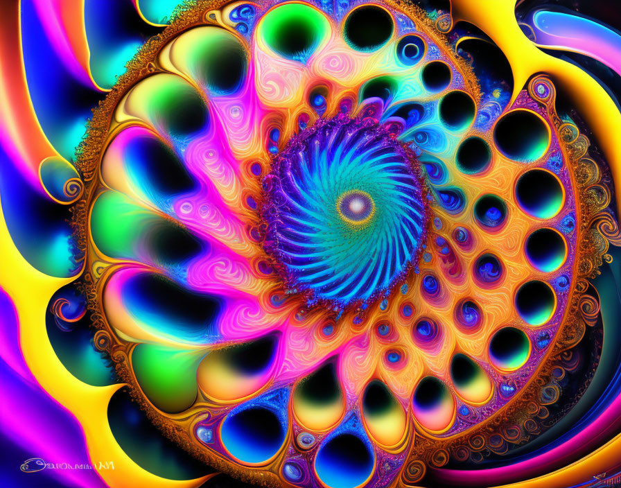 Colorful Fractal Image with Swirling Patterns in Blue, Purple, Orange, and Yellow