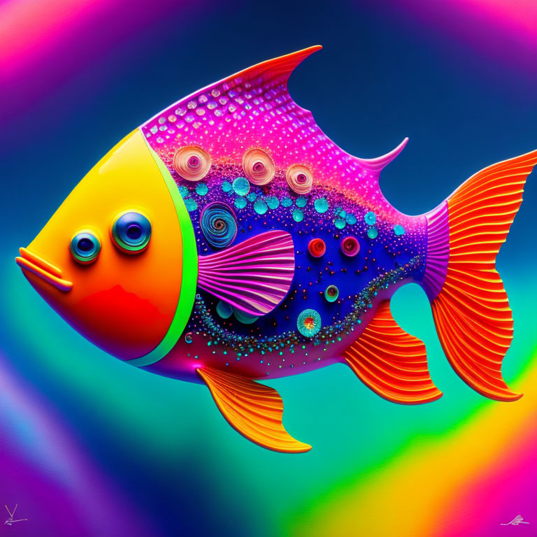 Vibrant Fish Artwork with Colorful Hues & Patterns