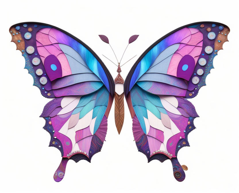 Colorful Butterfly Illustration with Purple, Blue, and Pink Wings