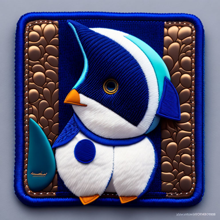 Intricate Textured Penguin Art in Blue and White Palette