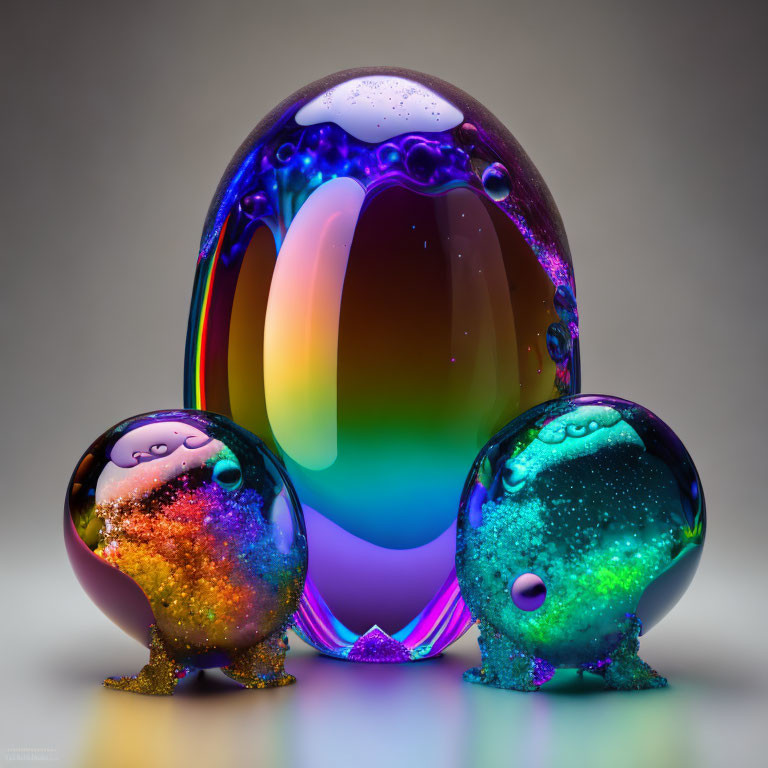 Colorful Pearlescent Soap Bubbles on Neutral Background