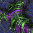 Colorful digital art: Green and purple swirls, blue butterflies