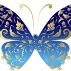 Colorful Butterfly Artwork with Blue and Gold Wings and Jewels