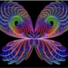 Colorful fractal art: Butterfly-like patterns in purple, blue, and green on starry night