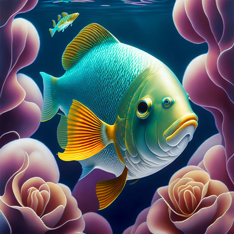 Colorful Underwater Fish Illustration Among Pink Coral