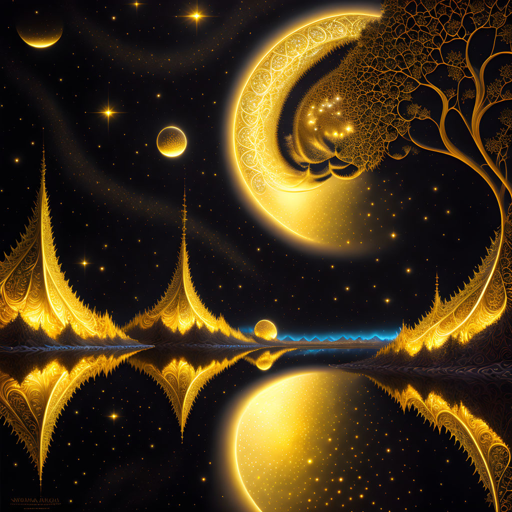 Golden fractal patterns in surreal cosmic landscape