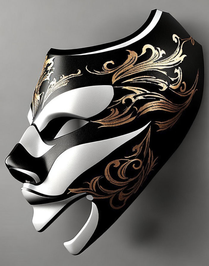 Intricate Gold and Bronze Floral Patterns on Elegant Black Masquerade Mask