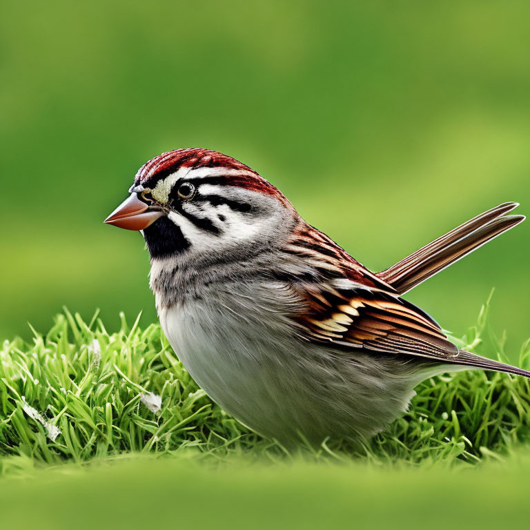 Black and White Striped Head Bird on Green Grass