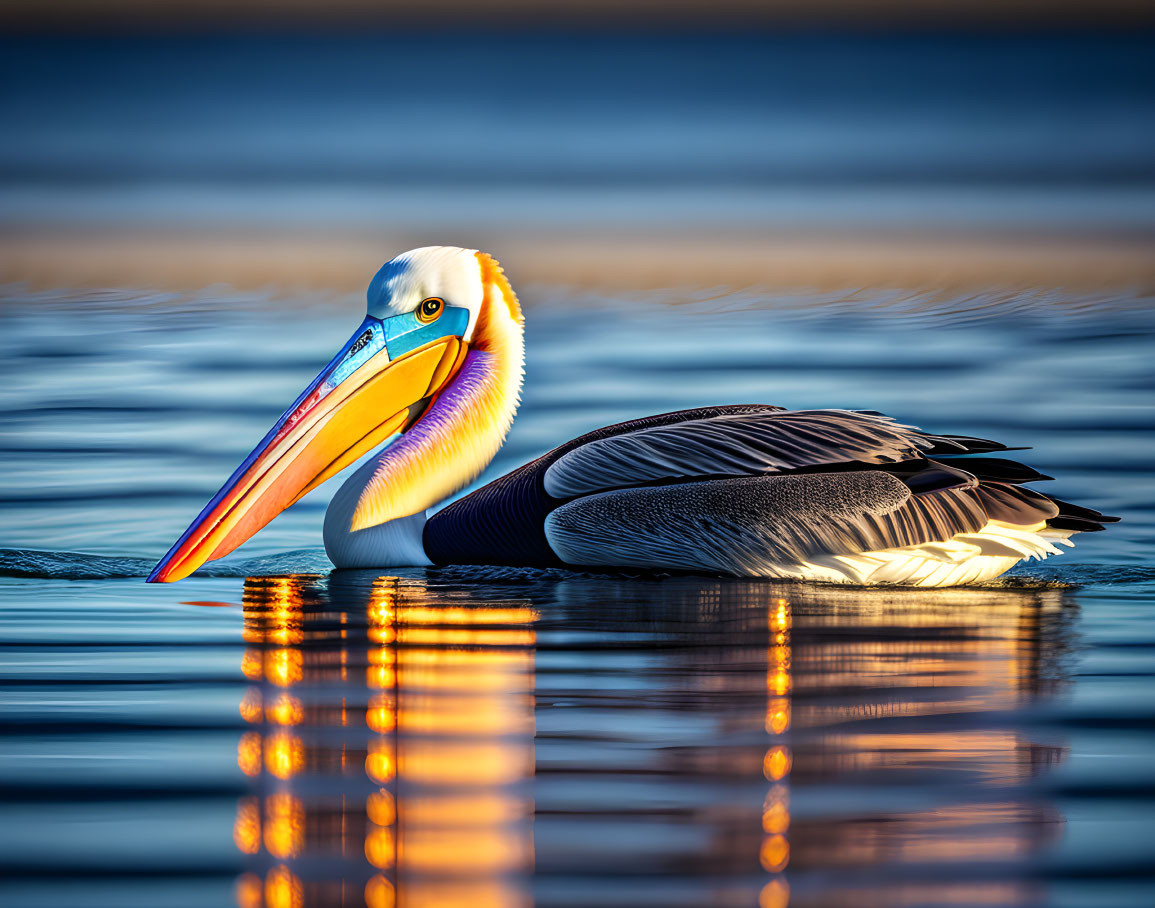 Pelican Floating on Calm Waters with Vibrant Reflection