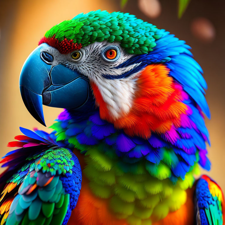 Colorful Close-Up of Multicolored Macaw Feathers and Beak