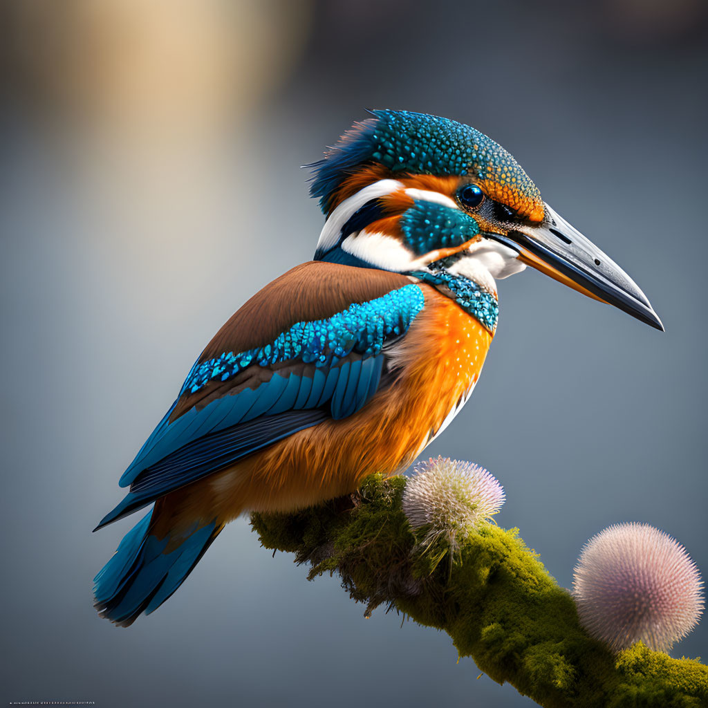 Colorful Kingfisher Perched on Branch with Blue and Orange Plumage