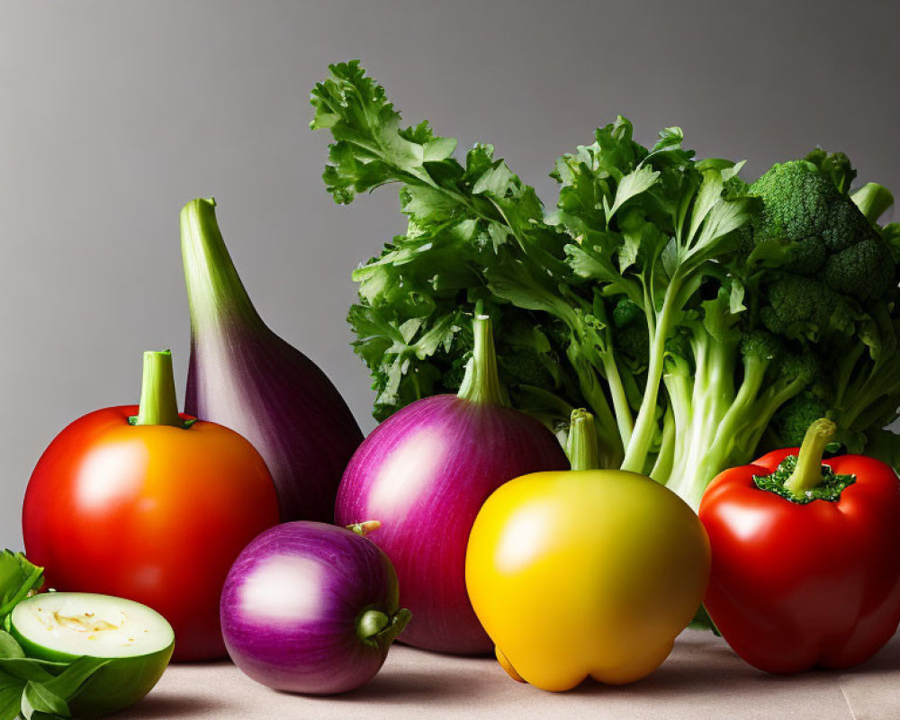 Fresh Vegetable Assortment on Neutral Background