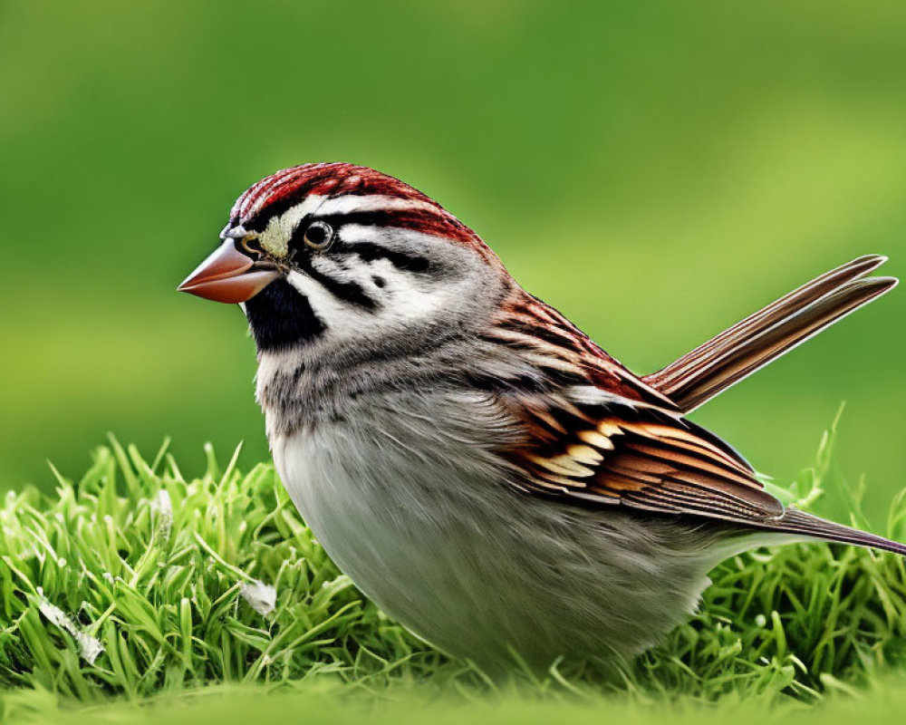 Black and White Striped Head Bird on Green Grass