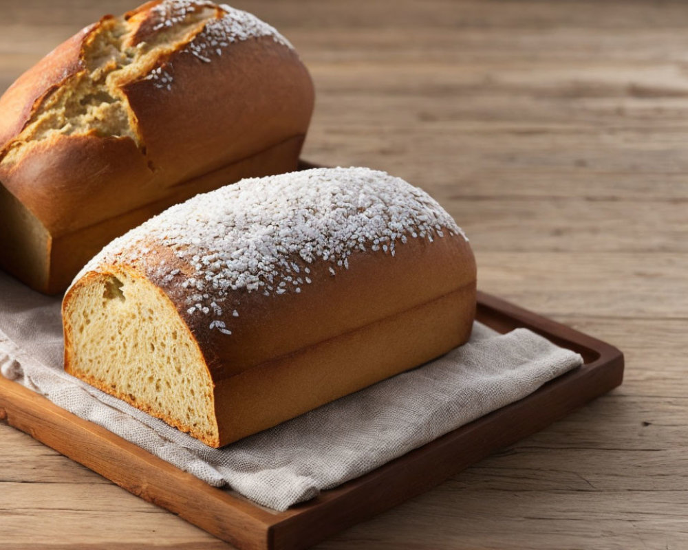 Golden Crusted Bread Loaf on Wooden Board