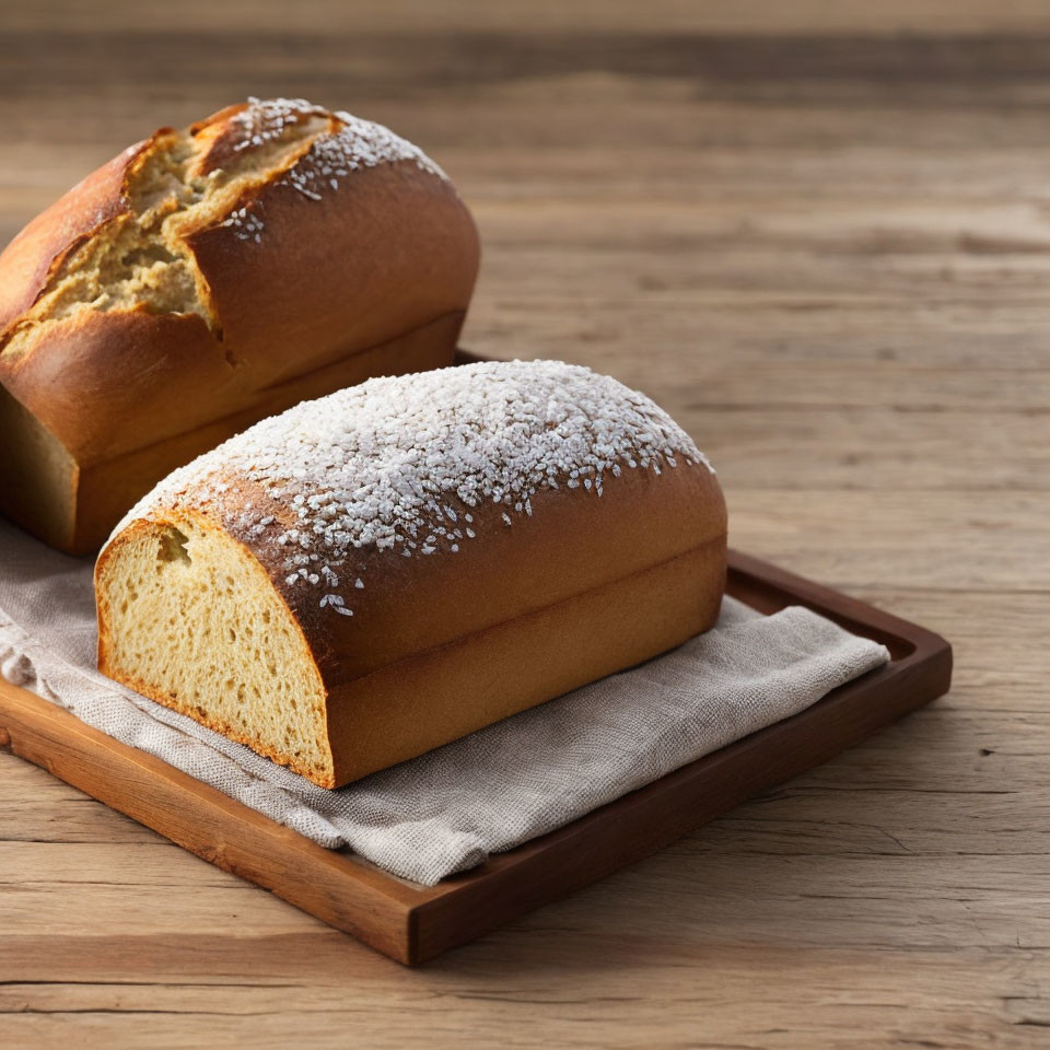 Golden Crusted Bread Loaf on Wooden Board