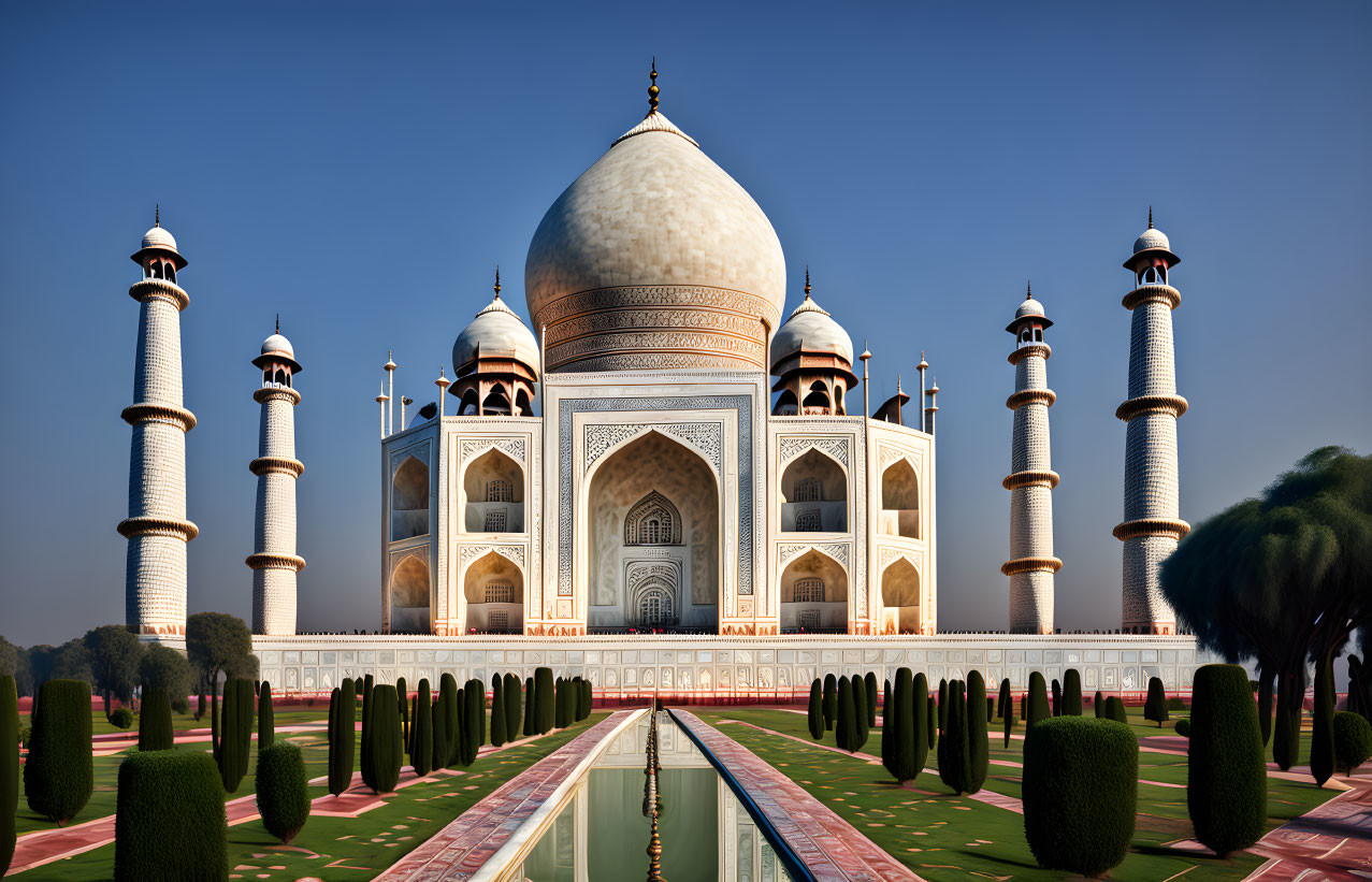 Ivory-White Marble Mausoleum with Four Minarets and Reflecting Pool