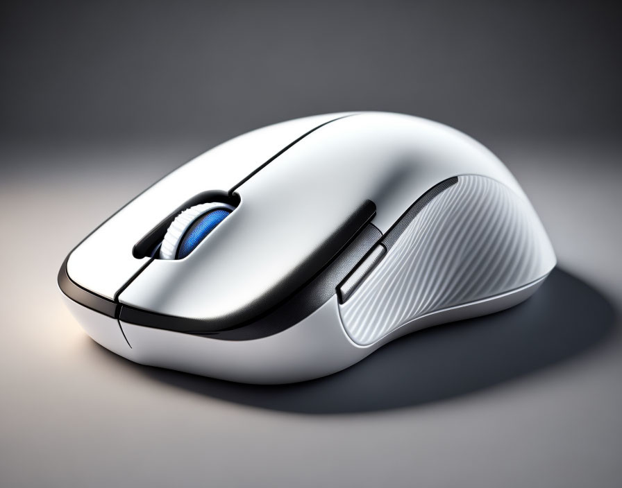 Sleek White Wireless Mouse with Two Buttons and Blue Scroll Wheel