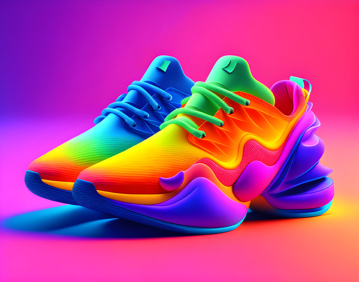 Rainbow Gradient Sneakers on Neon Background